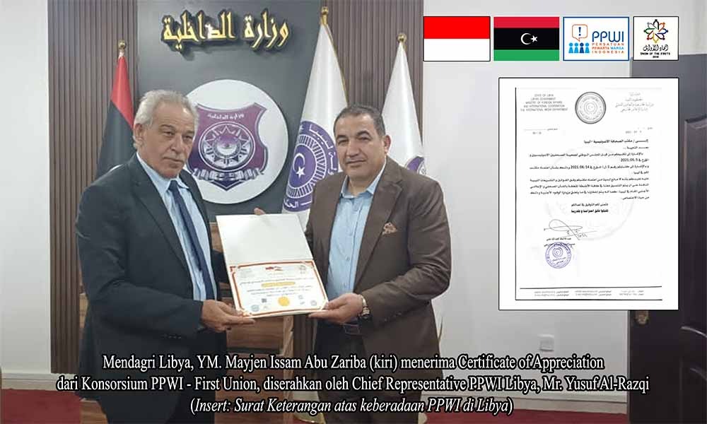 Konsorsium PPWI - First Union Berikan Piagam Penghargaan kepada Menteri Dalam Negeri Libya