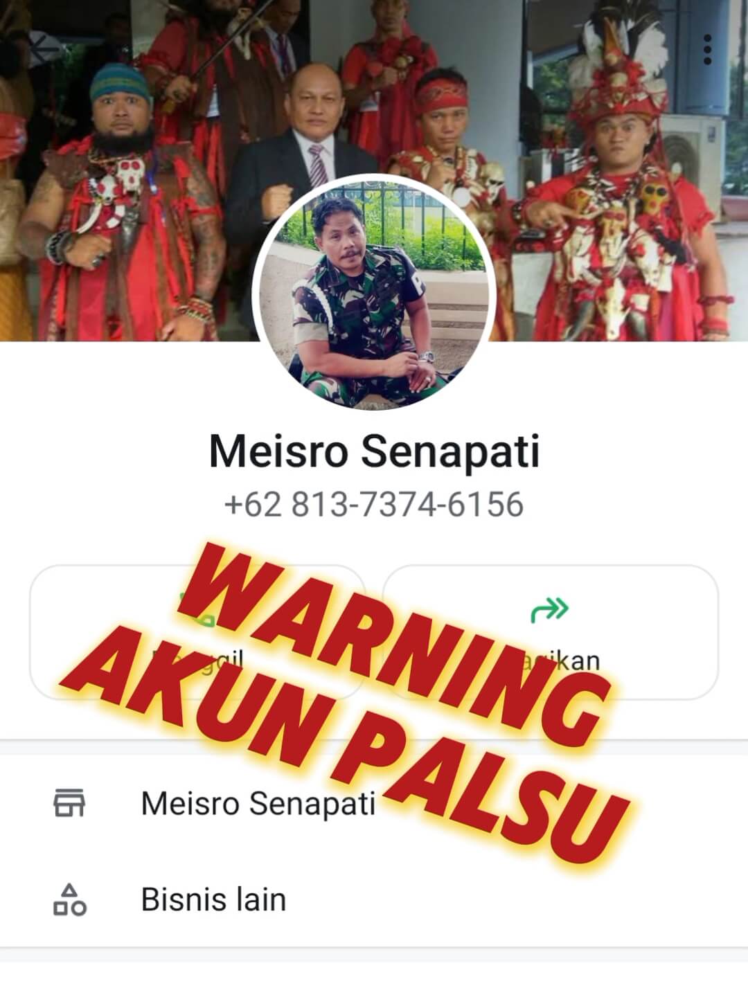 Hati-hati modus penipuan online menggunakan profile picture WhatsApp DanSubdenpom III/4-2 Merak