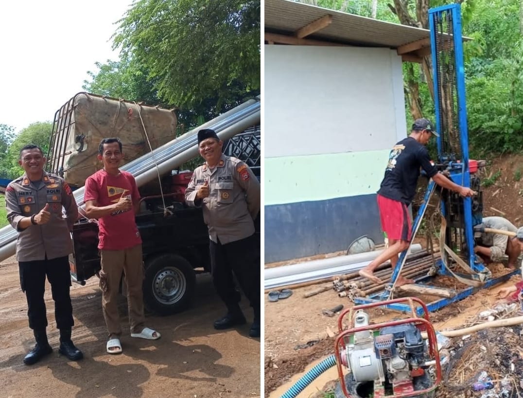 Kapolsek bersama Kanit Binmas Polsek Serang Polresta Serkot Bantu Kelompok Tani Laksanakan Pengeboran Air 
