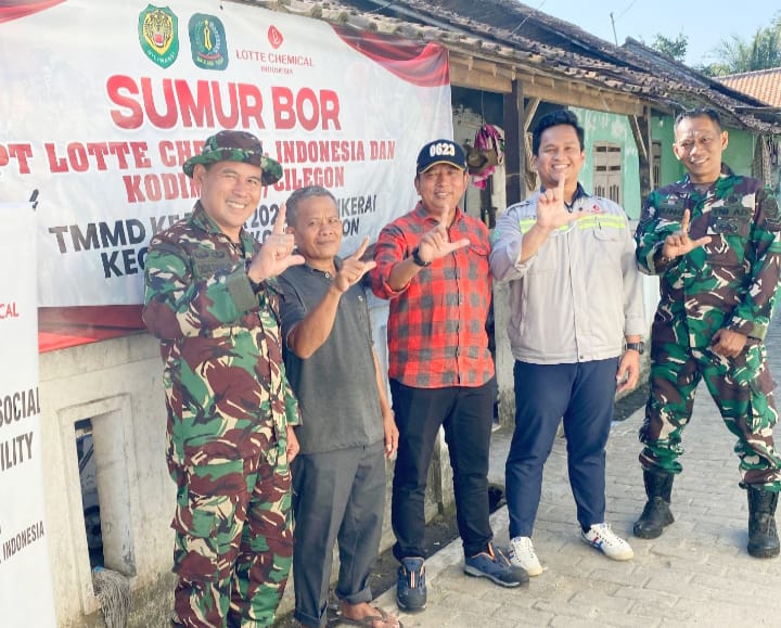 TMMD Kodim 0623/Cilegon dan PT Lotte Chemical Bor Sumur di Cibeber, Warga Sambidongkol Nikmati Air Bersih