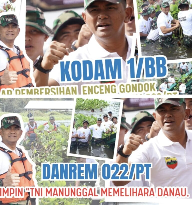 Kodam I/BB Gelar Pembersihan Enceng Gondok di Pesisir Danau Toba Wilayah Korem 022/PT