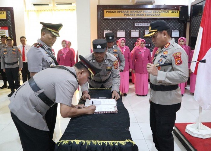 Kapolres Aceh Tenggara Pimpin Upacara Serah Terima Jabatan Wakapolres, Kabag SDM, Kasat, dan Kapolsek Jajaran