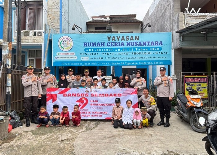 Hari Bhayangkara Ke 79, Polresta Tangerang Salurkan Bantuan Sosial di Yayasan Rumah Ceria Nusantara