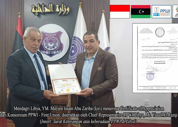 Konsorsium PPWI - First Union Berikan Piagam Penghargaan kepada Menteri Dalam Negeri Libya