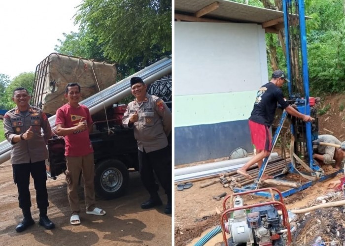 Kapolsek bersama Kanit Binmas Polsek Serang Polresta Serkot Bantu Kelompok Tani Laksanakan Pengeboran Air 