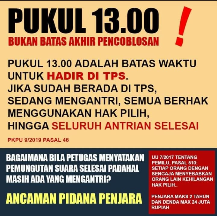 Pukul 13.00, Bukan Batas Akhir Pencoblosan