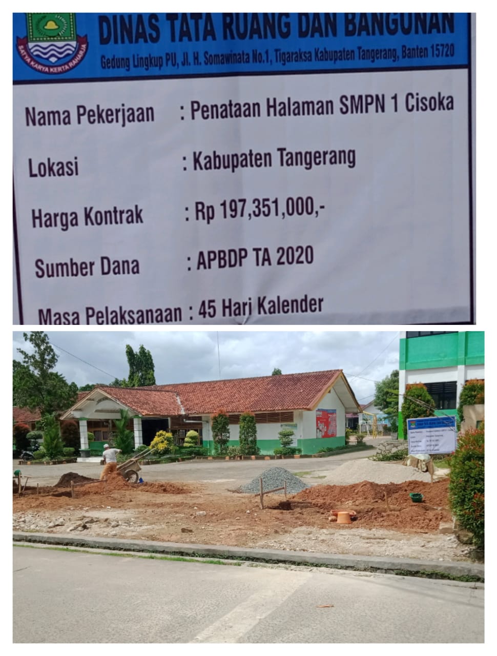 Proyek Pekerjaan Penataan Halaman SMPN 1 Cisoka Diduga Tidak Bertuan