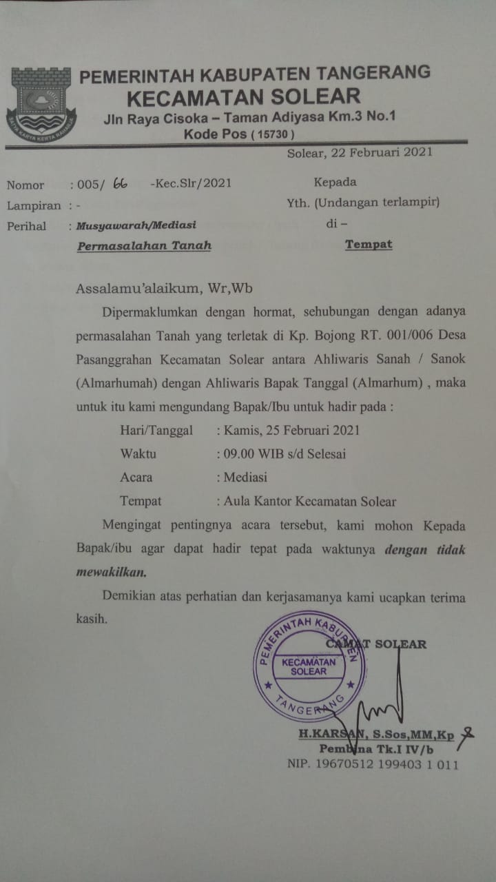 Ironis, Tanda Tangan dan Stempel Camat Solear Tak Digubris Oleh Kades Pasanggrahan