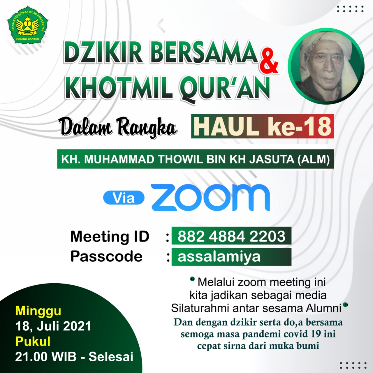 Dzikir Bersama Haul ke -18 Almarhum Almagfurllah KH.Moh.Thowil Bin KH.Jasuta, Undangan Dibatasi juga Digelar s