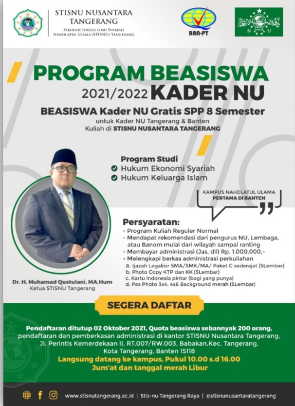 Beasiswa Kampus STISNU Nusantara Memberi Kesempatan Bagi Masyarakat Yang Ingin Kuliah Gratis SPP 8 Semester