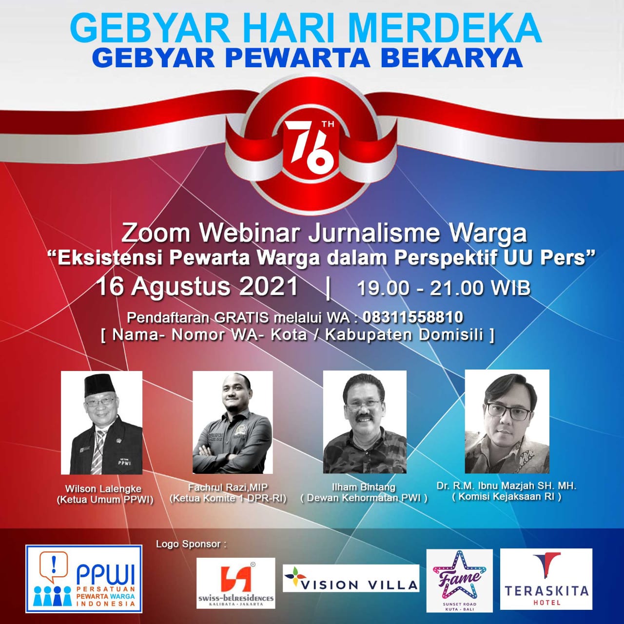 Sambut HUT Ke-76 Kemerdekaan RI, PPWI Gelar Webinar Jurnalisme Warga