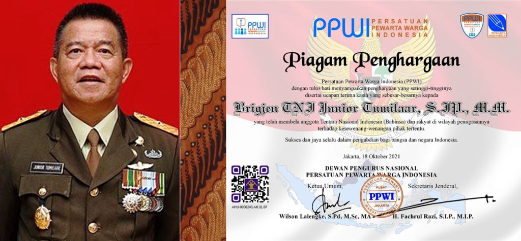 PPWI Beri Penghargaan kepada Brigjen TNI Junior Tumilaar Atas Ketegasan Bela Rakyat Kecil