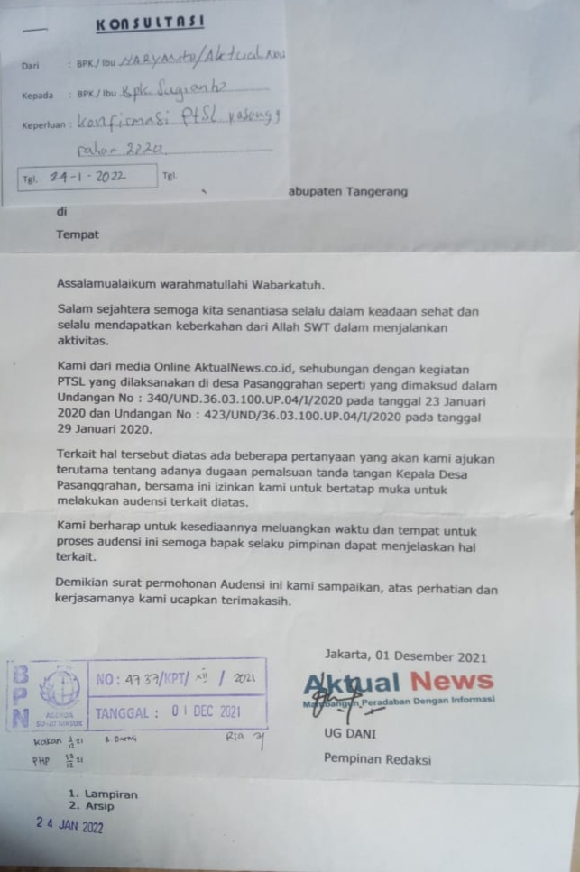 ATR/BPN Kab, Tangerang Diduga Menghalangi Kemerdekaan Pres, Terkait Permintaan Audensi Media AktualNews