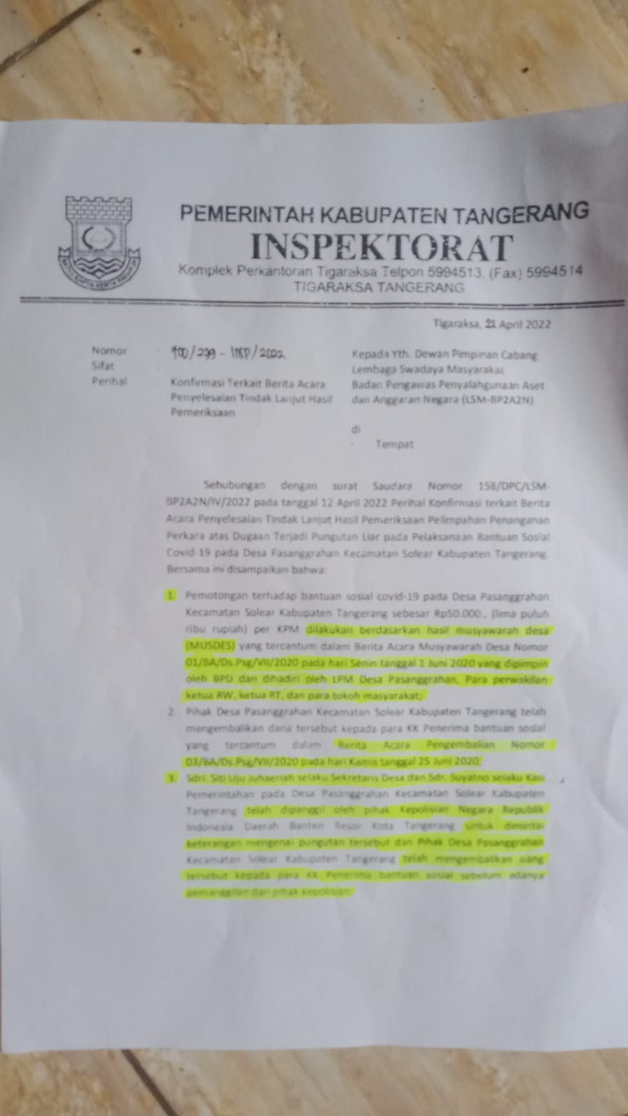 Terungkap Fakta : Ada Konspirasi Dan P.M.H, Dalam Penyaluran Batuan BLT Covid-19, T.A 2020 Pada Desa Pasanggra