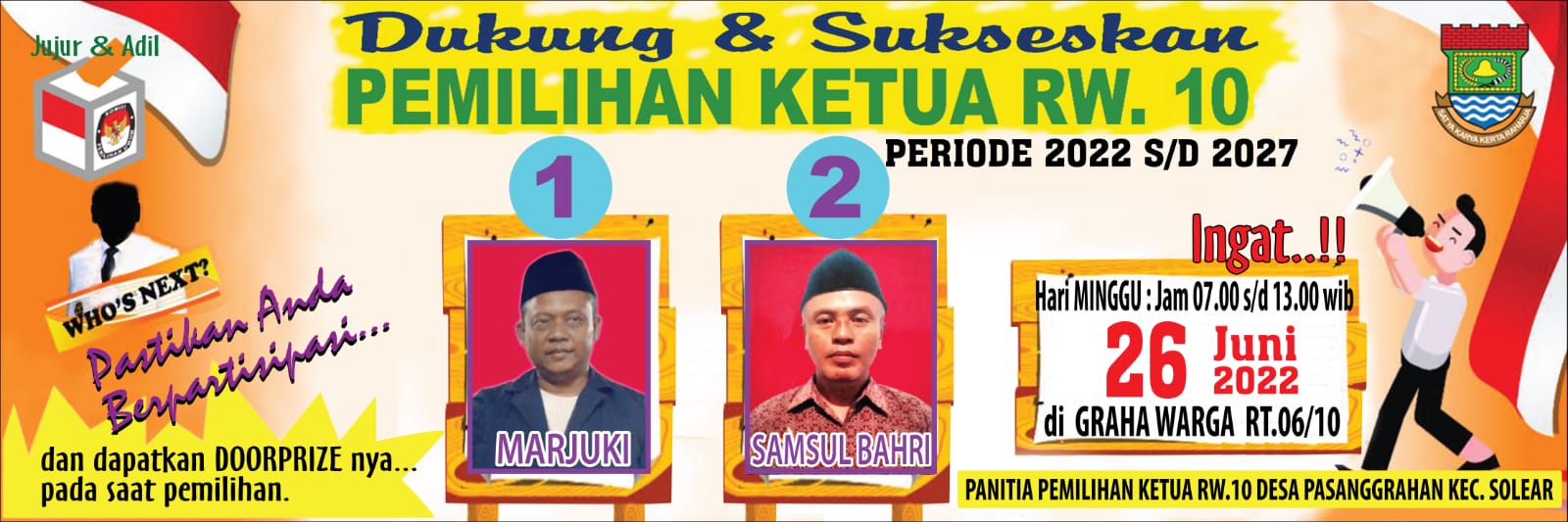 Marjuki dan Samsul Bahri Dua Kandidat Calon Ketua Rw 10, Perum Taman Kirana Surya, Desa Pasanggrahan Solear