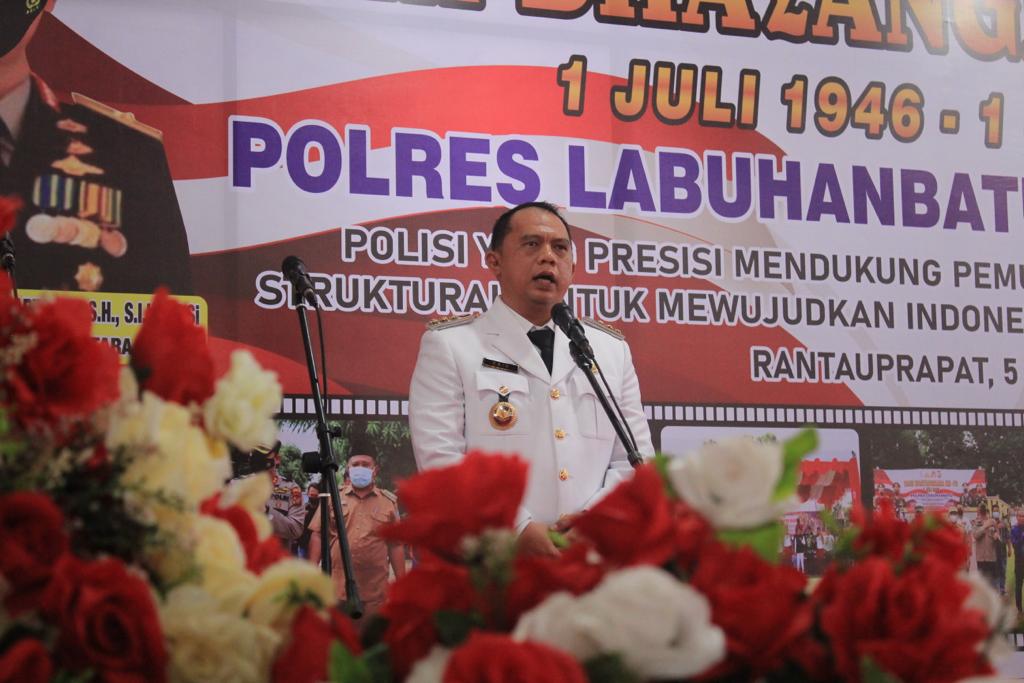 HUT Bhayangkara Ke-76, Bupati Labuhanbatu Menjadi Inspektur Upacara