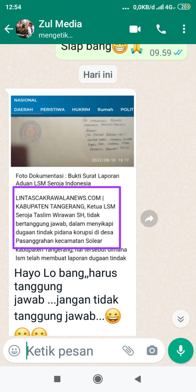 Ketua LSM Seroja, Taslim Wirawan SH, Akan Membuat Laporan Ke Polda Banten, Terkait Steatmennya Yang Dipelintir