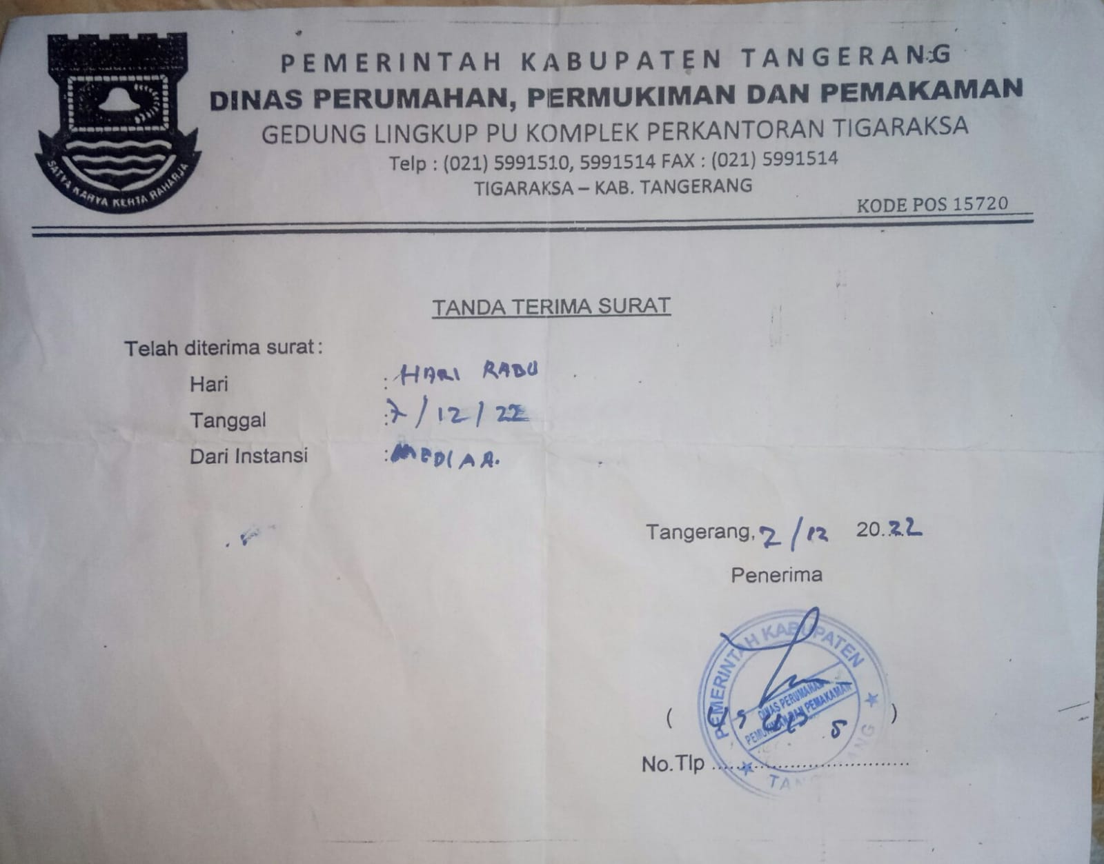 Kadis Perkim Kab, Tangerang Diduga Telah Melecehkan Surat Audensi Media Harian Online AktualNews.co.id 