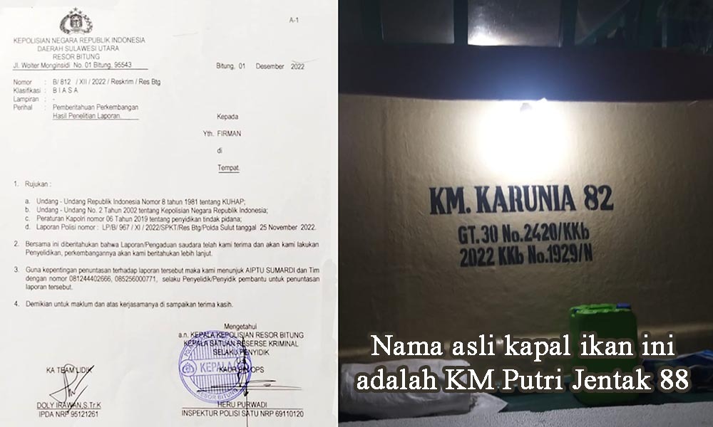 Oknum Polres Bitung Diduga Terlibat sebagai Penadah Kapal Ikan Berdokumen Palsu