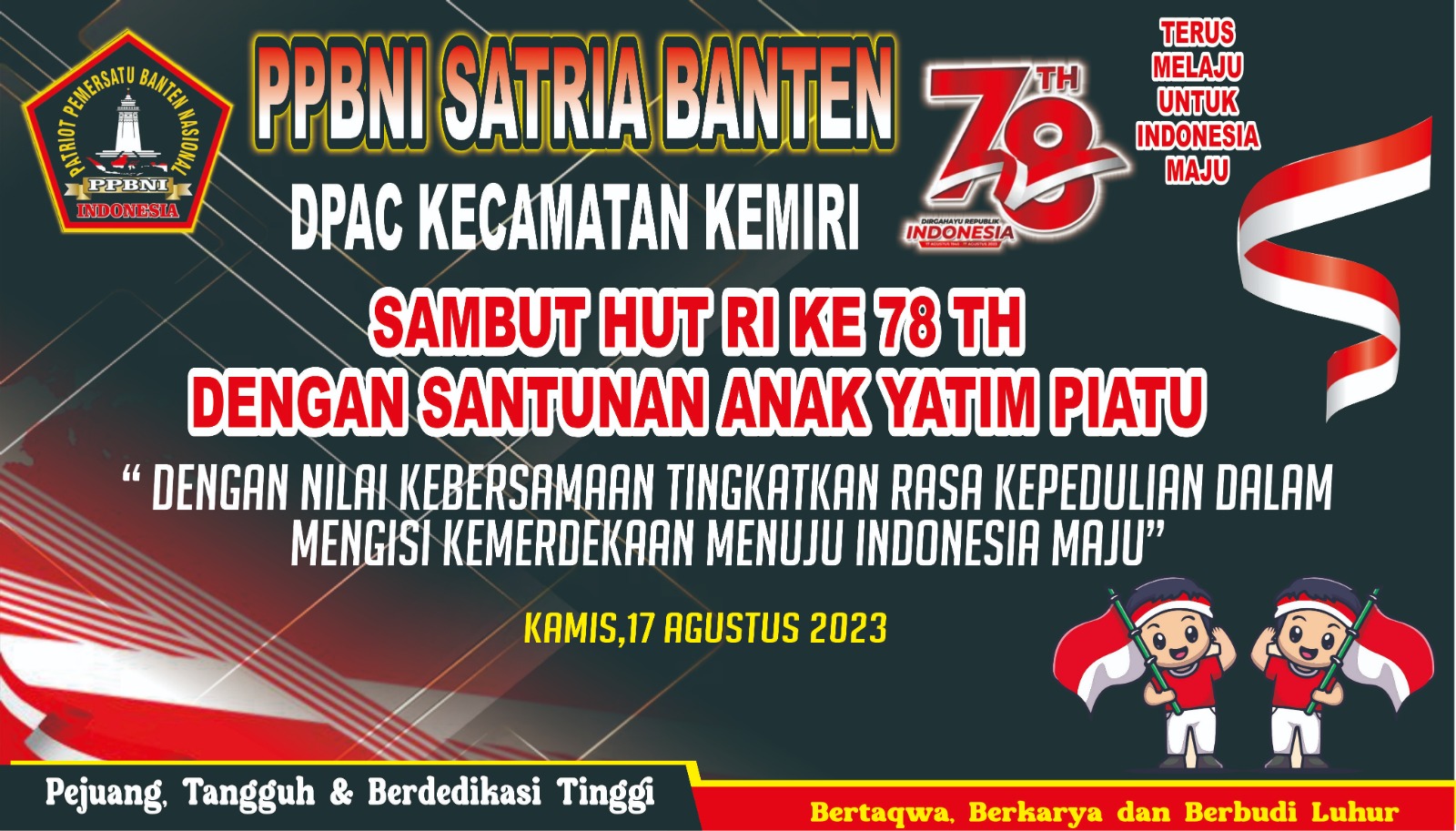 PPBNI DPAC Kecamatan Kemiri Akan Melaksanakan Santunan Yatim di HUT RI ke 78 Tahun