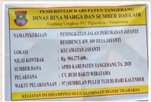 Diduga Ada Bagi-bagi Berkat di Proyek Pembangunan Peningkatan Jalan Perumahan Residence Jayanti