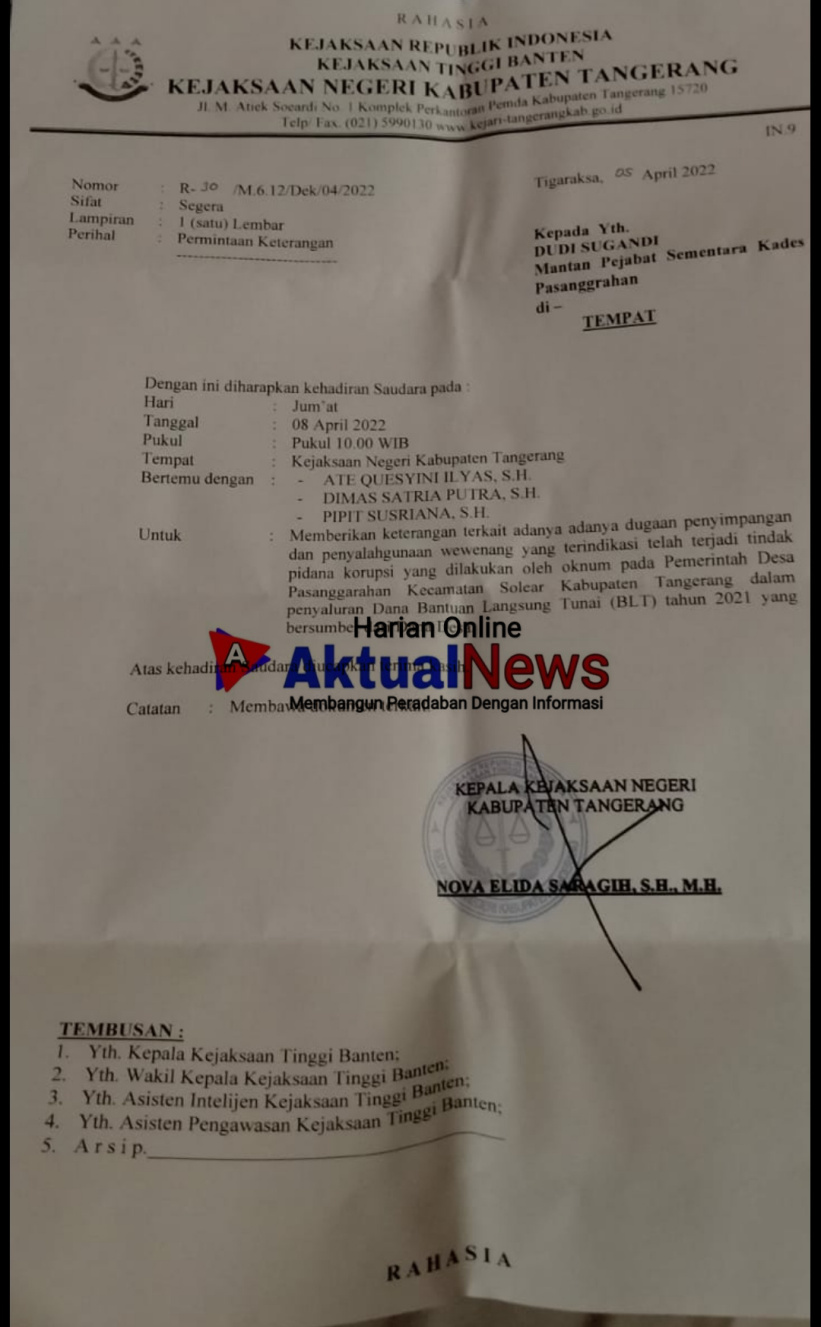 Dudi Sugandi Mempercayai Proses Hukum ; Terkait Korupsi BLT-DD Didesa Pasanggrahan kecamatan Solear