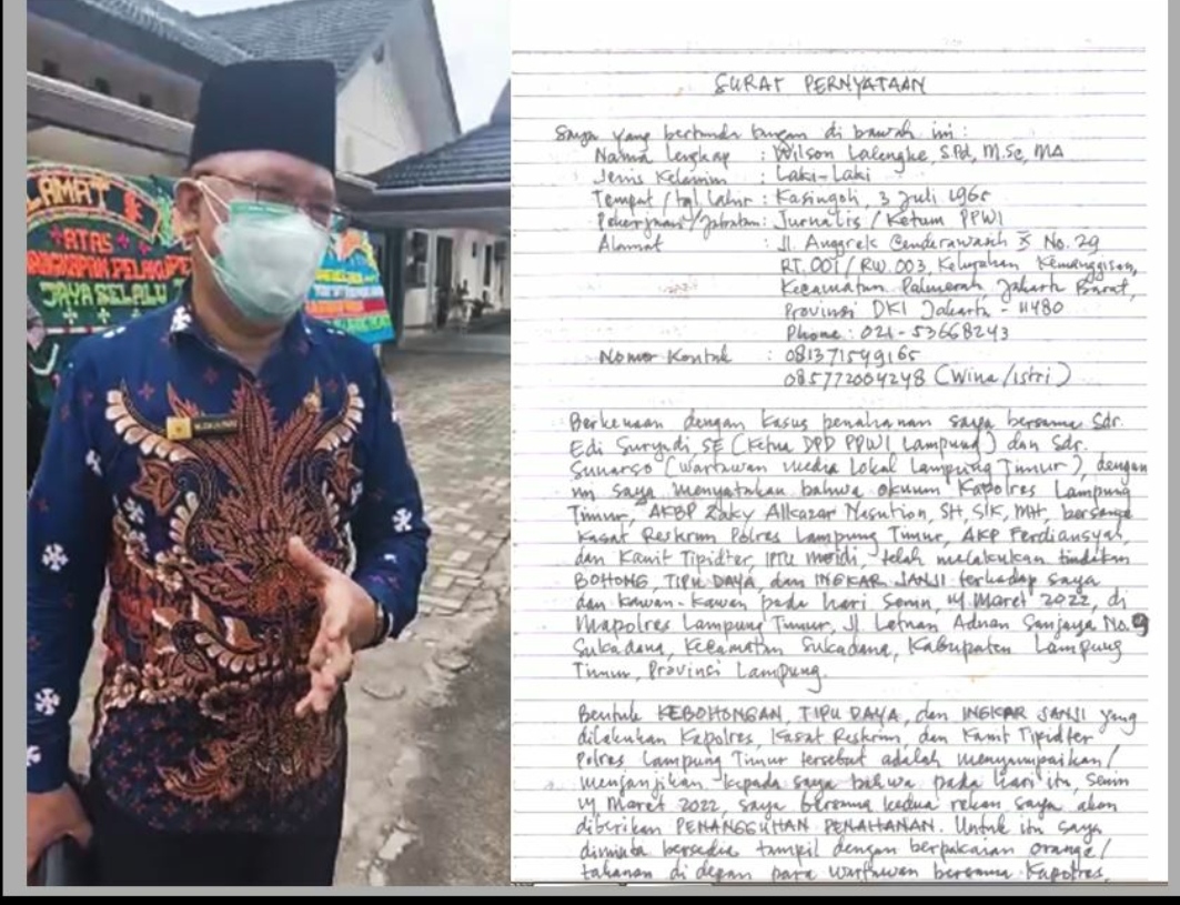 Serius! Surat Pernyataan Wilson Lalengke Atas Dugaan Kebohongan Kapolres Lampung Timur Semestinya Jadi Perhati