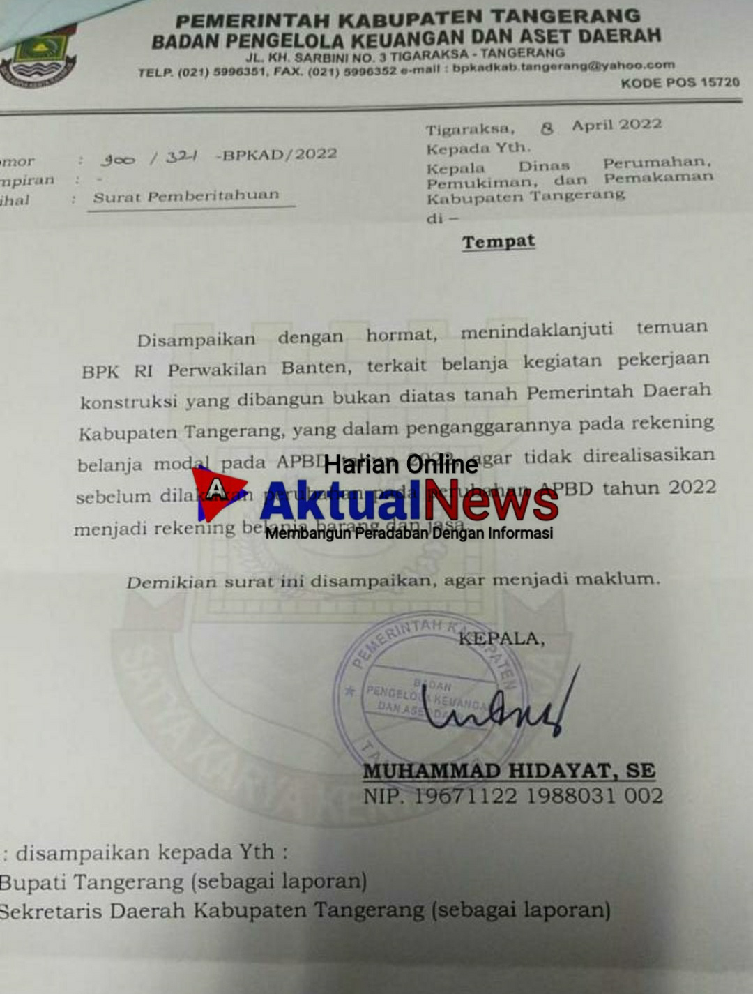 Ahmad Suhud Direktur Eksekutif Lembaga BP2A2N. Akan Menyurati BPK RI, Terkait SP Nomor : 900/ 321/ -BPKAD/2022