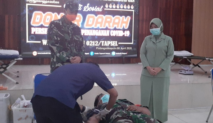 Penanganan Covid-19, Kodim 0212/Tapsel bersama PMI Padangsidimpuan Gelar Bakti Sosial Donor Darah