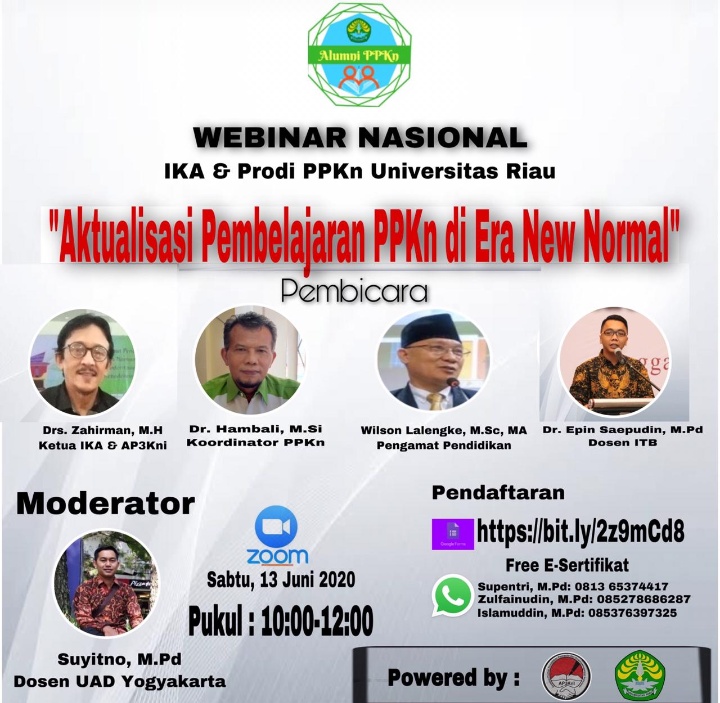 IKA PPKN UNRI Bakal Gelar Webinar Nasional Tentang Pendidikan Pancasila di Era New Normal