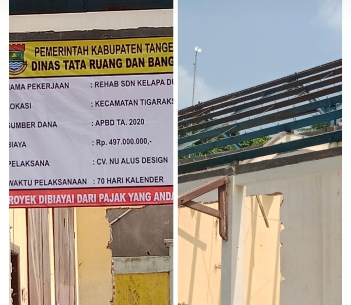 Diduga Kuat Pelaksana atau Pemborong Pembangunan Rehab SDN Kelapa Dua I Tigaraksa ” Fiktif “