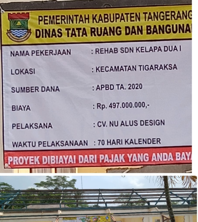 Pembangunan Rehab SDN Kelapa Dua 1 Tigaraksa Terindikasi Markup Anggaran