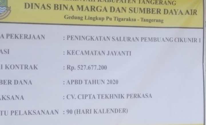 Diduga salah lokasi Papan Proyek tetap di Pampang di Lokasi Proyek TPT Gembong Balaraja