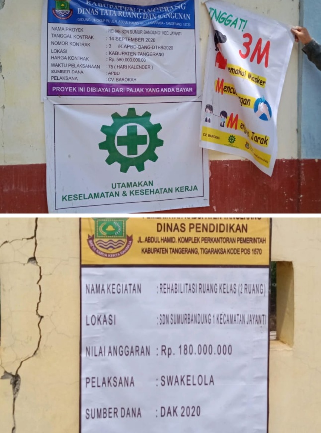 Rehab Ruang Kelas SDN Sumur Bandung 1 Kecamatan Jayanti Diduga Ada Penggelembungan Anggaran