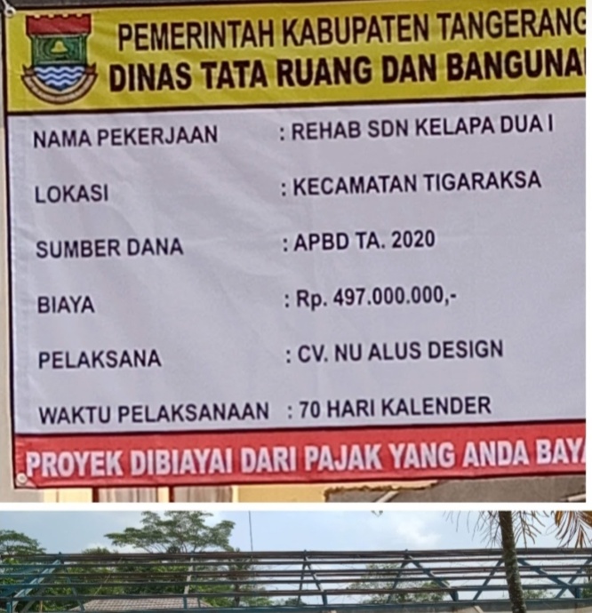 Pembangunan Rehab SDN Kelapa Dua I, Kecamatan Tigaraksa Diduga Ada Kecurangan